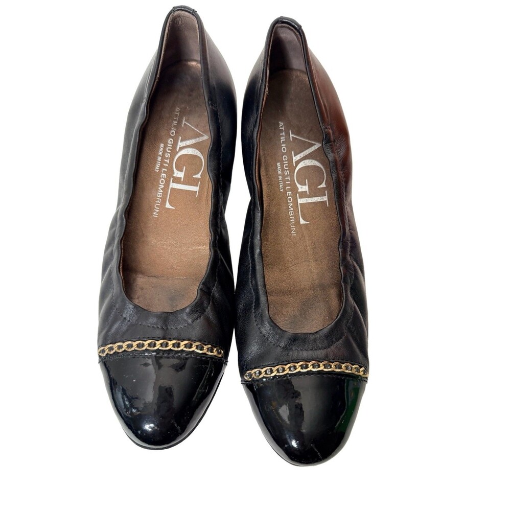 AGL Attilio Giusti Leombruni Black Leather Ballet Flats Shoes EU 38 sz 8 US